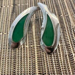 925 Sterling Silver teardrop earrings Green stone * Damaged Flaw